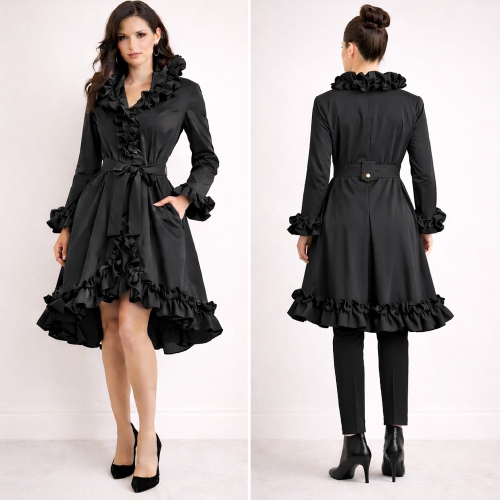 Joseph Ribkoff Gothic Ruffle Trench Dress Convertible Sz 12